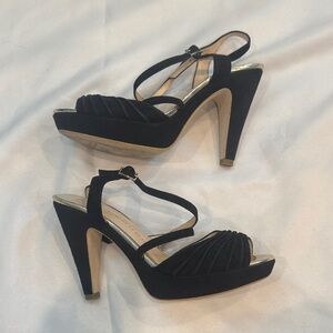 Sacha London Black Suede Platform High Heel Sandals Strappy Evening Shoes Sz 8.5